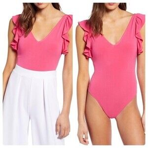 Leith Women's Flutter Sleeve sleeveless Bodysuit In Pink $70